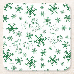 Peanuts Christmas Snoopy Let It Snow Pattern Square Paper Coaster