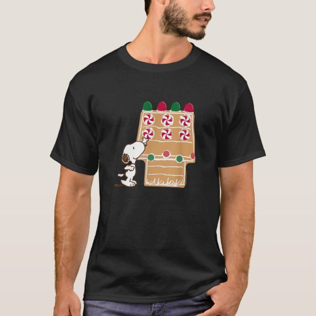 Peanuts Christmas Snoopy Reaching For Candy Cane  T-Shirt (Front)