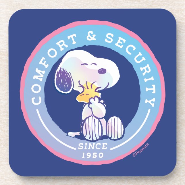 Peanuts | Comfort & Security Badge Blue Coaster (Front)