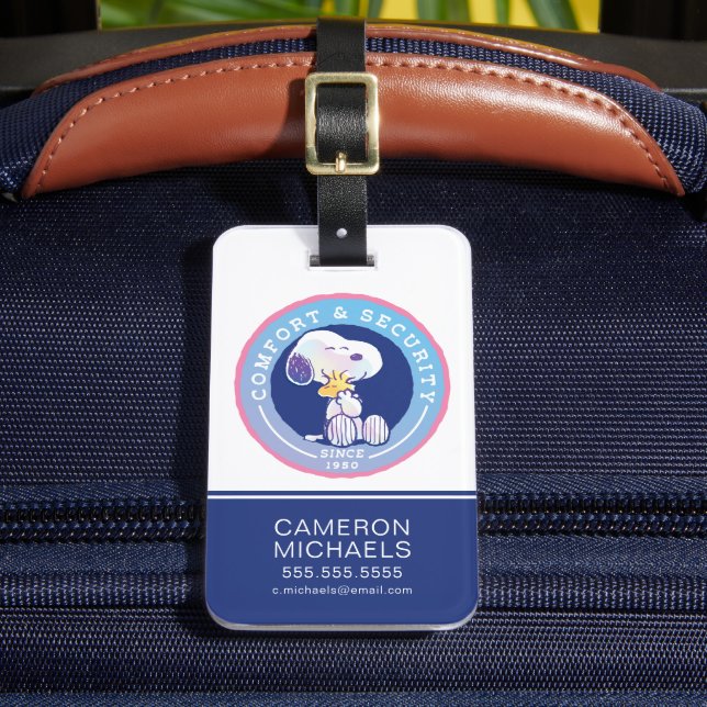 Peanuts | Comfort & Security Badge Blue Luggage Tag (Front Insitu 2)