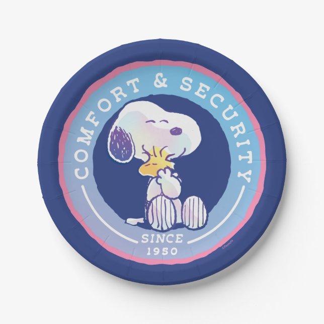 Peanuts | Comfort & Security Badge Blue Paper Plate (Front)