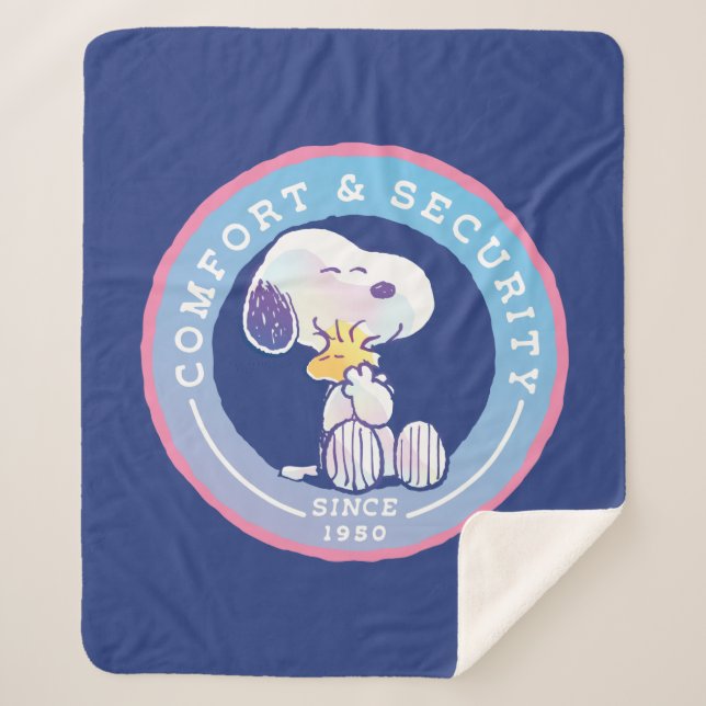 Peanuts | Comfort & Security Badge Blue Sherpa Blanket (Front)