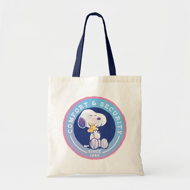 Peanuts | Comfort & Security Badge Blue Tote Bag (Front)
