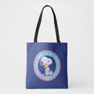 Peanuts   Comfort & Security Badge Blue Tote Bag