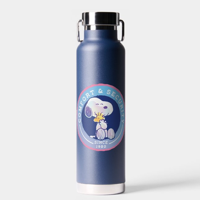 Peanuts | Comfort & Security Badge Blue Water Bottle (Front)