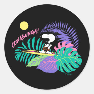 Peanuts   Cowabunga Snoopy Classic Round Sticker