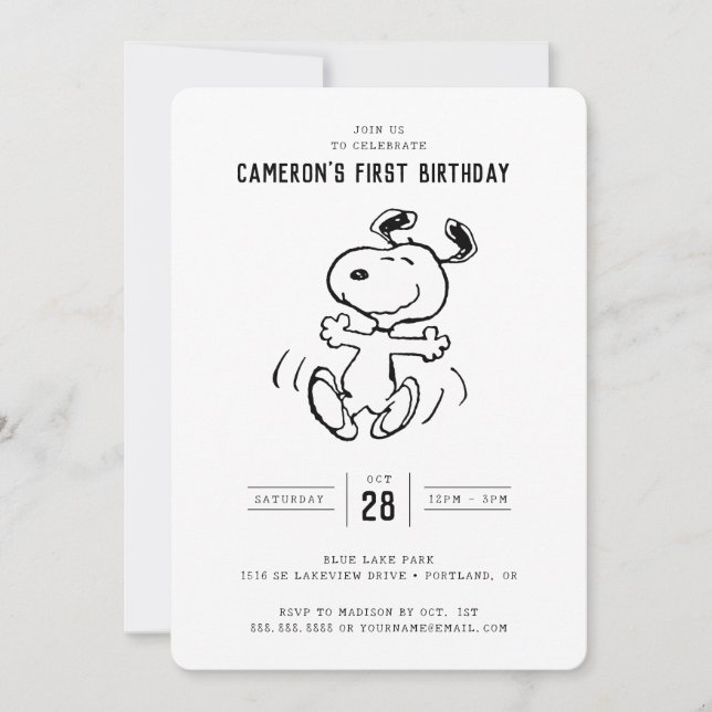Peanuts | Dancing Snoopy Birthday Invitation (Front)