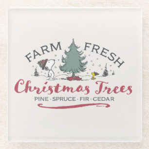 Peanuts Farm Fresh Christmas Trees Glass Coaster