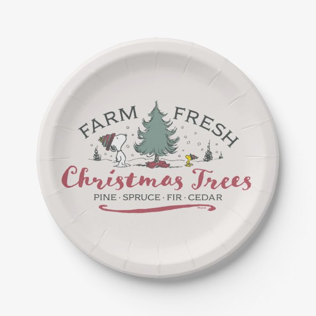Peanuts | Farm Fresh Christmas Trees Paper Plate (Front)