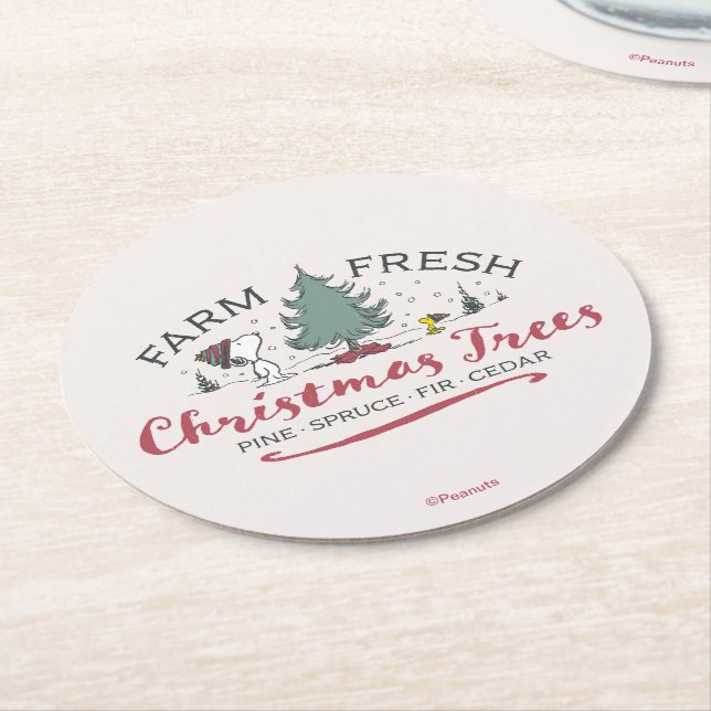 Peanuts | Farm Fresh Christmas Trees Round Paper Coaster (Angled)