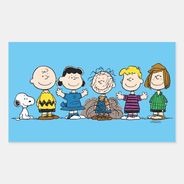 Peanuts Friends In A Row Rectangular Sticker (Front)