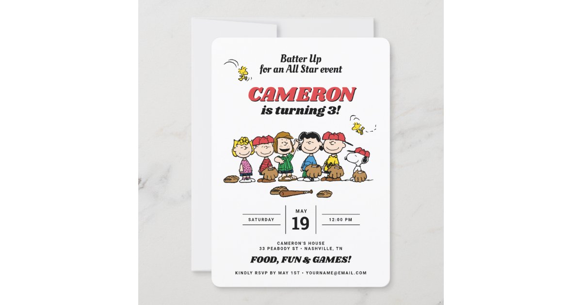 Peanuts Gang | Baseball Birthday Invitation | Zazzle