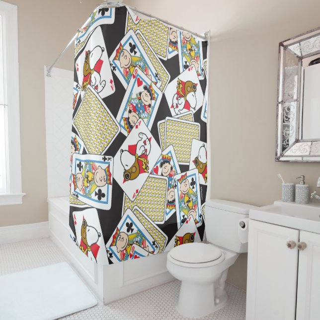 Peanuts Gang Card Deck Pattern Shower Curtain (In Situ)