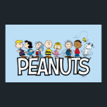 Peanuts Gang Group Lineup Poster<br><div class="desc">Check out this lineup of the Peanuts gang together,  featuring Schroeder and Lucy,  Linus with his blanket,  Charlie Brown and his sister Sally,  Pigpen,  Franklin watching Snoopy dance,  and Woodstock flying overhead.</div>