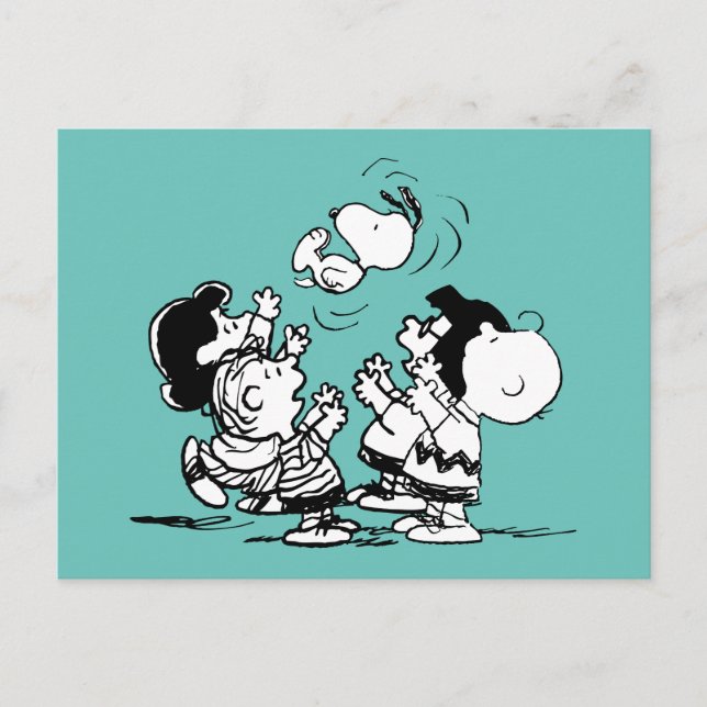 Peanuts Gang Lifting Snoopy Postcard (Front)