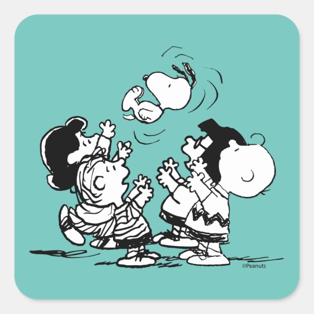 Peanuts Gang Lifting Snoopy Square Sticker (Front)