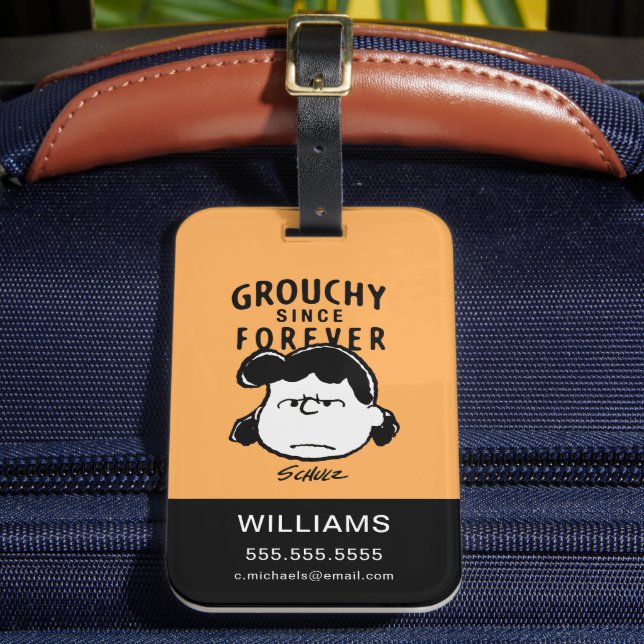 Peanuts | Grouchy Since Forever Lucy Luggage Tag (Front Insitu 2)