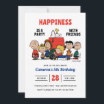 Peanuts Happiness Is A Party Birthday Invitation<br><div class="desc">Celebrate your little one's big day with a party featuring the whole Peanuts Gang! This adorable birthday invitation features Charlie Brown, Snoopy (relaxing on his doghouse), Woodstock, Lucy, Linus, Sally, and more of your favourite characters. It's perfect for a Birthday and sets a fun, classic, and cheerful tone for a...</div>