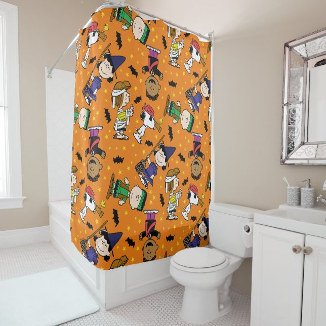 Peanuts | Happy Halloween Pattern Shower Curtain (In Situ)