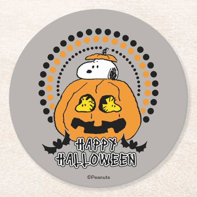 Peanuts | Happy Halloween Round Paper Coaster (Front)