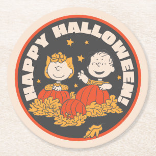 Peanuts   Happy Halloween Sally & Linus Round Paper Coaster