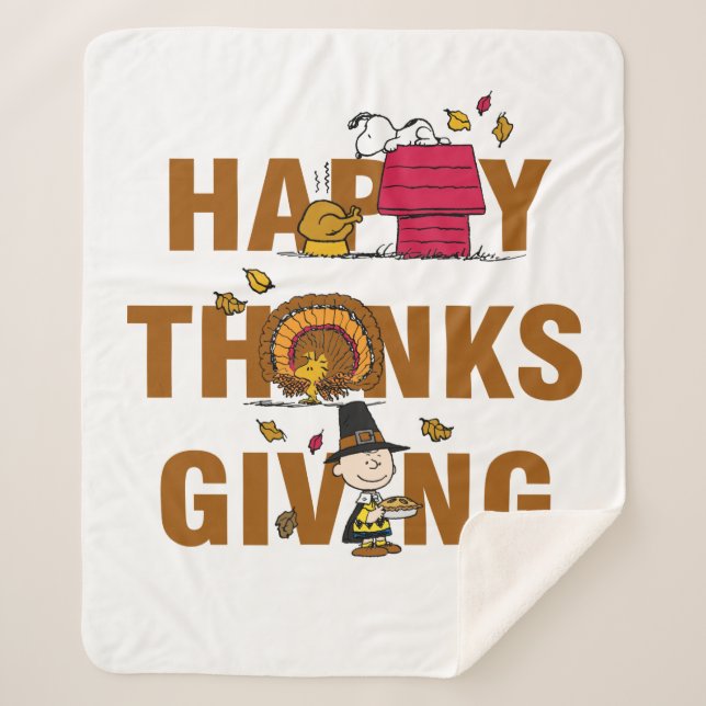 Peanuts | Happy Thanksgiving Combo Sherpa Blanket (Front)