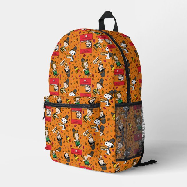 Peanuts | Happy Thanksgiving Pattern Printed Backpack (Back Corner Right)