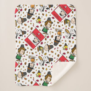 Peanuts Happy Thanksgiving Pattern Sherpa Blanket