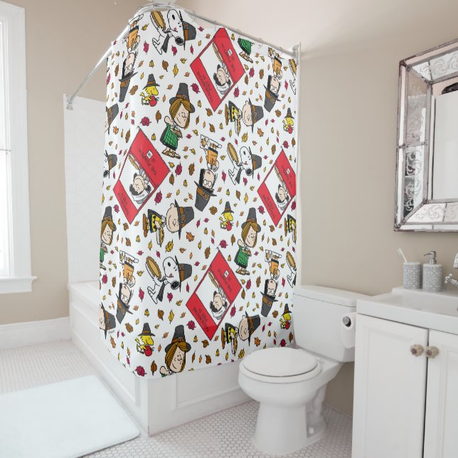 Peanuts | Happy Thanksgiving Pattern Shower Curtain (In Situ)