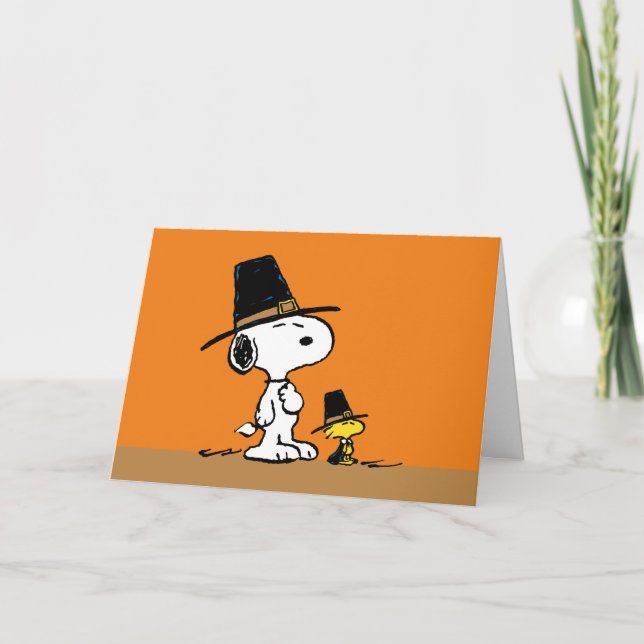 Peanuts | Happy Thanksgiving Pilgrims Holiday Card (Front)