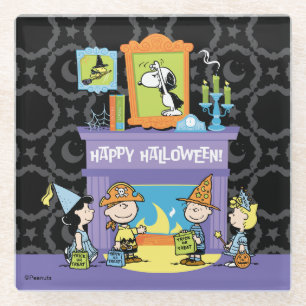 Peanuts Haunted Halls Halloween Glass Coaster