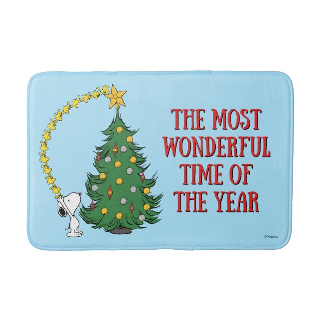 Peanuts | Holiday Tree Trimming Bath Mat (Front)