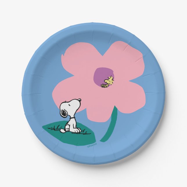 Peanuts | Illustrating Nature Pink Flower Paper Plate (Front)