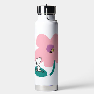Peanuts   Illustrating Nature Pink Flower Water Bottle