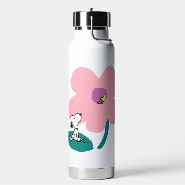 Peanuts | Illustrating Nature Pink Flower Water Bottle (Left)