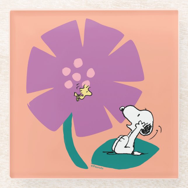 Peanuts | Illustrating Nature Purple Flower Glass Coaster (Front)