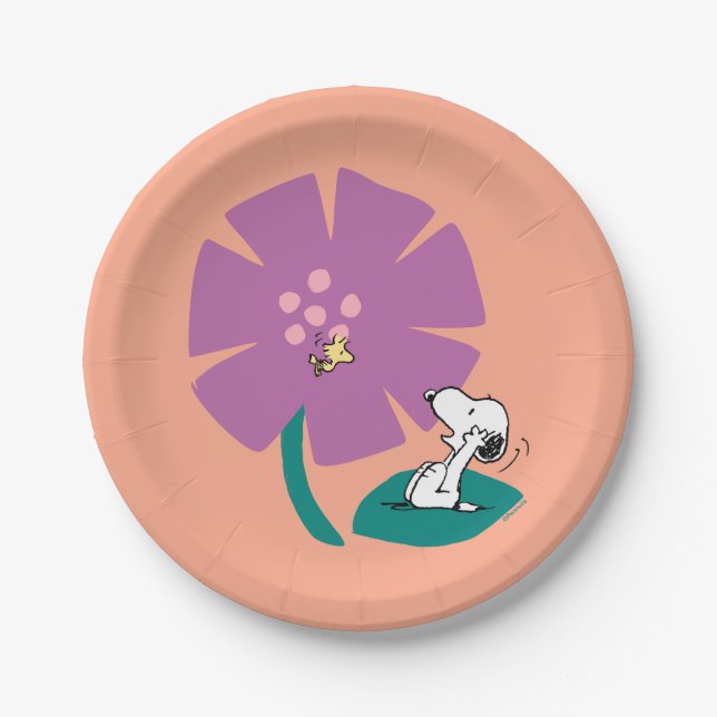 Peanuts | Illustrating Nature Purple Flower Paper Plate (Front)