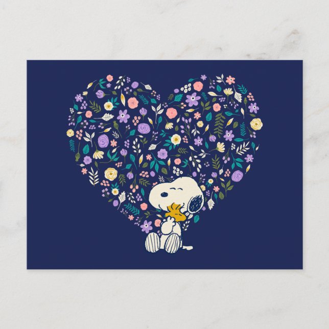 Peanuts In Bloom | Snoopy & Woodstock Heart Postcard (Front)