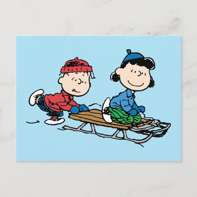 Peanuts | Linus & Lucy Sled Riding Holiday Postcard (Front)