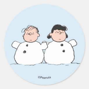 Peanuts Linus & Lucy Snowmen Classic Round Sticker