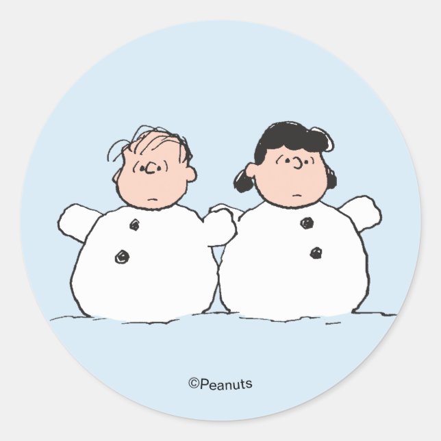 Peanuts | Linus & Lucy Snowmen Classic Round Sticker (Front)