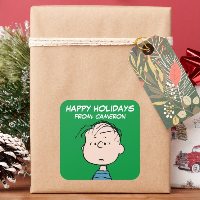 Peanuts | Linus Portrait | Happy Holidays Square Sticker (Holiday)