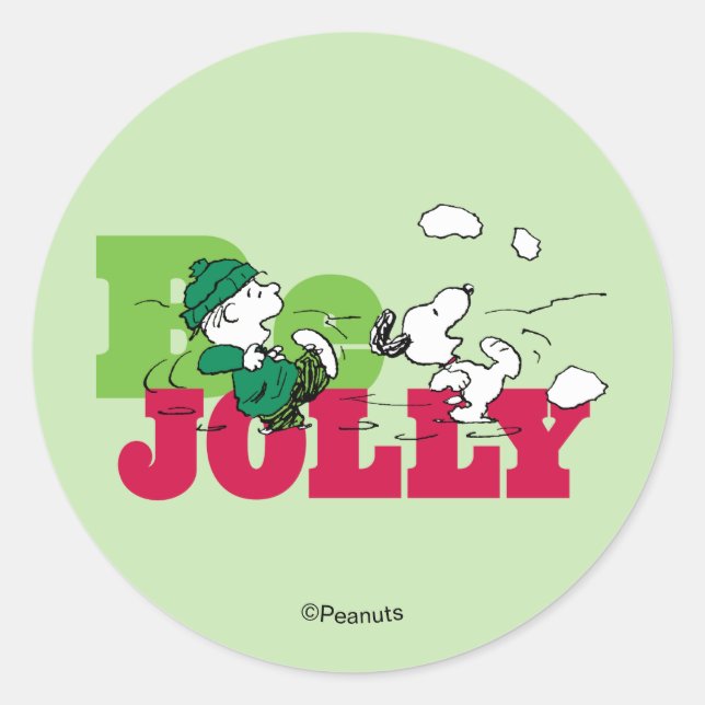 Peanuts | Linus & Snoopy Be Jolly Classic Round Sticker (Front)