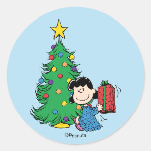 Peanuts Lucy Christmas Tree Holiday Classic Round Sticker