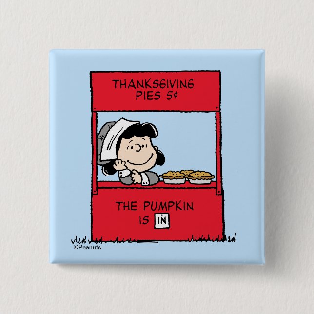 Peanuts | Lucy Pilgrim Pie Stand 15 Cm Square Badge (Front)