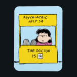 Peanuts | Lucy & the Doctor Is In Magnet<br><div class="desc">Lucy is the crabby,  bossy and opinionated girl who bullies most other characters in the comic strip,  particularly Linus and Charlie Brown. Check out this cute Peanuts design featuring Lucy and her advice stand.</div>