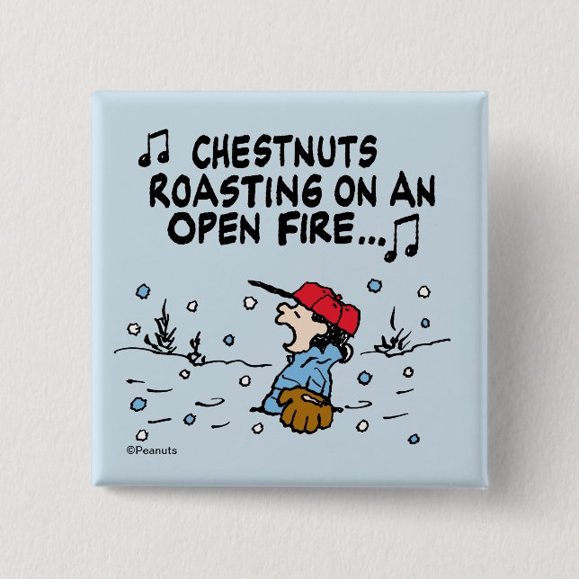 Peanuts | Lucy's Chestnuts Roasting 15 Cm Square Badge (Front)