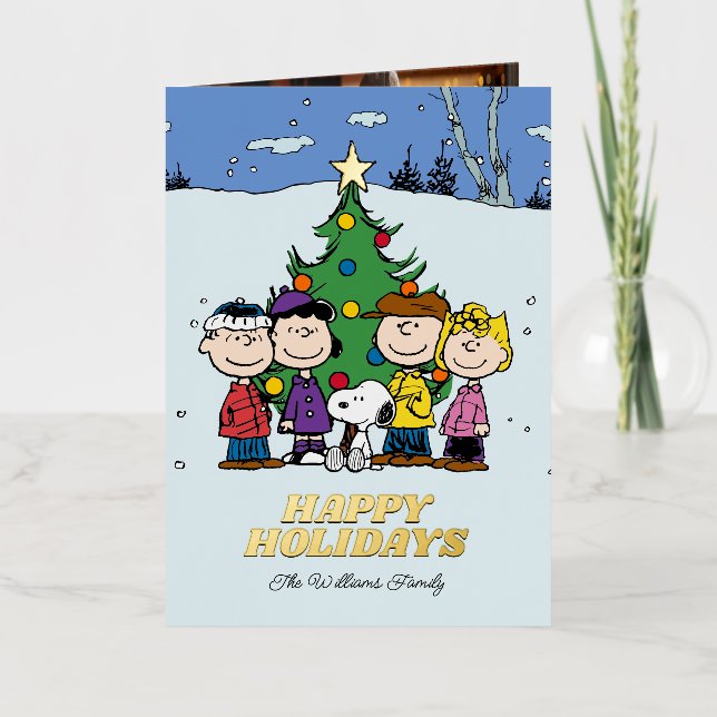 Peanuts Merry Christmas | Add Your Photo & Name Foil Holiday Card (Front)