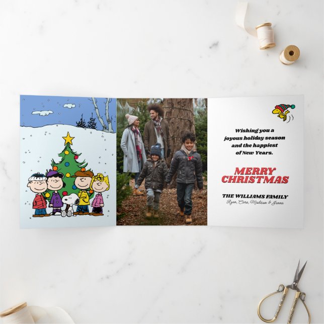 Peanuts Merry Christmas | Add Your Photo & Name Tri-Fold Holiday Card (Inside)