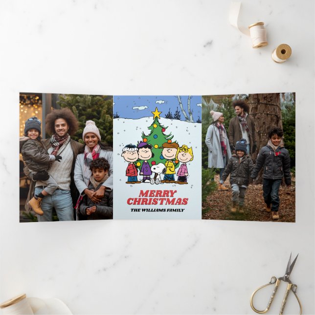 Peanuts Merry Christmas | Add Your Photos & Name Tri-Fold Holiday Card (Inside)